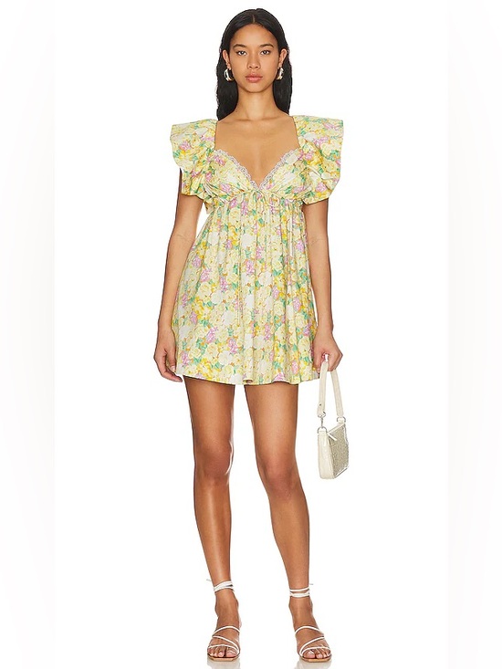 For Love And Lemons Dresses & Skirts - NWT For Love & Lemons Tamra Mini Dress in Yellow Floral Size Medium